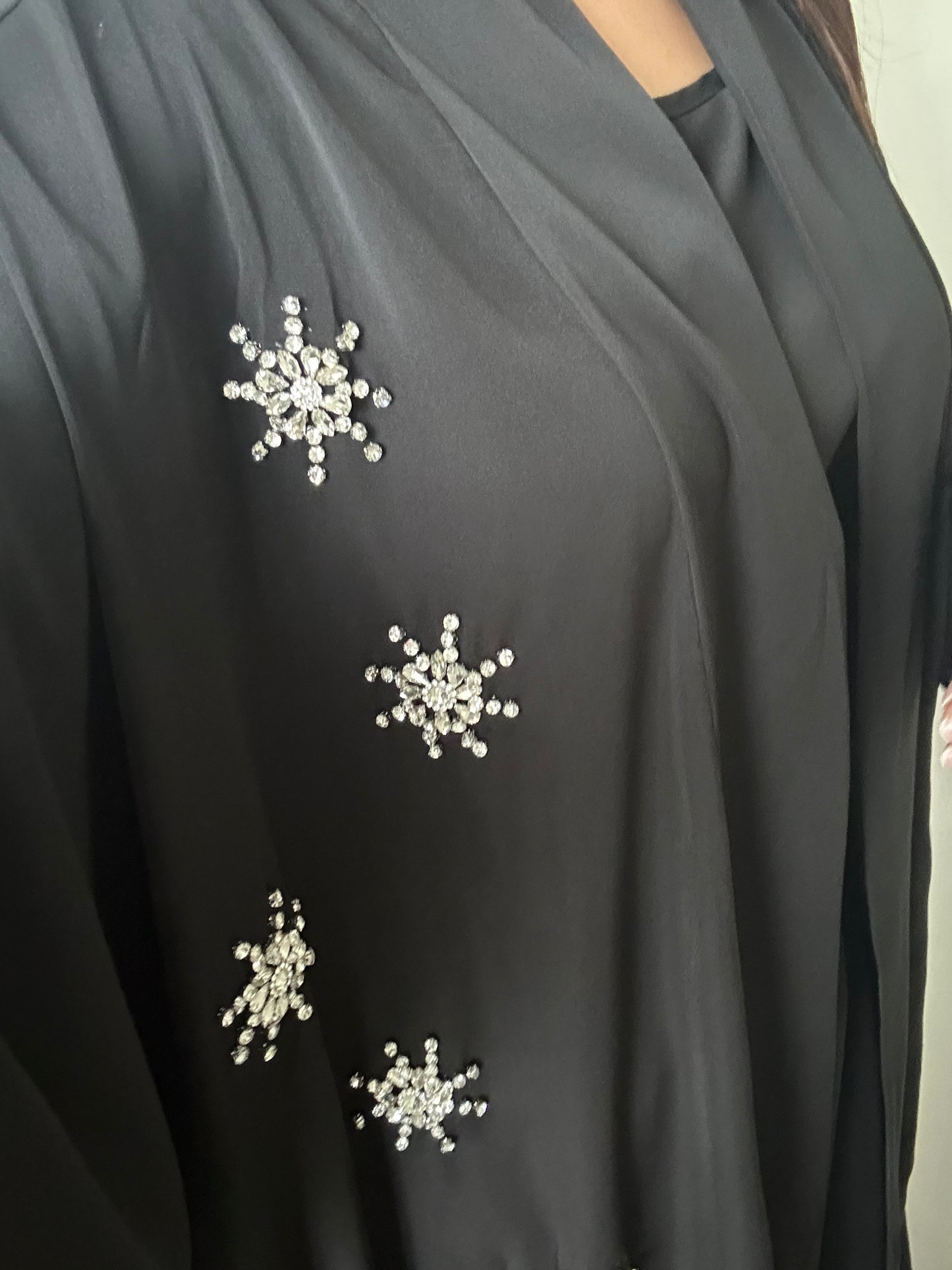 Black Rhinestone Detail Batwing Abaya Set