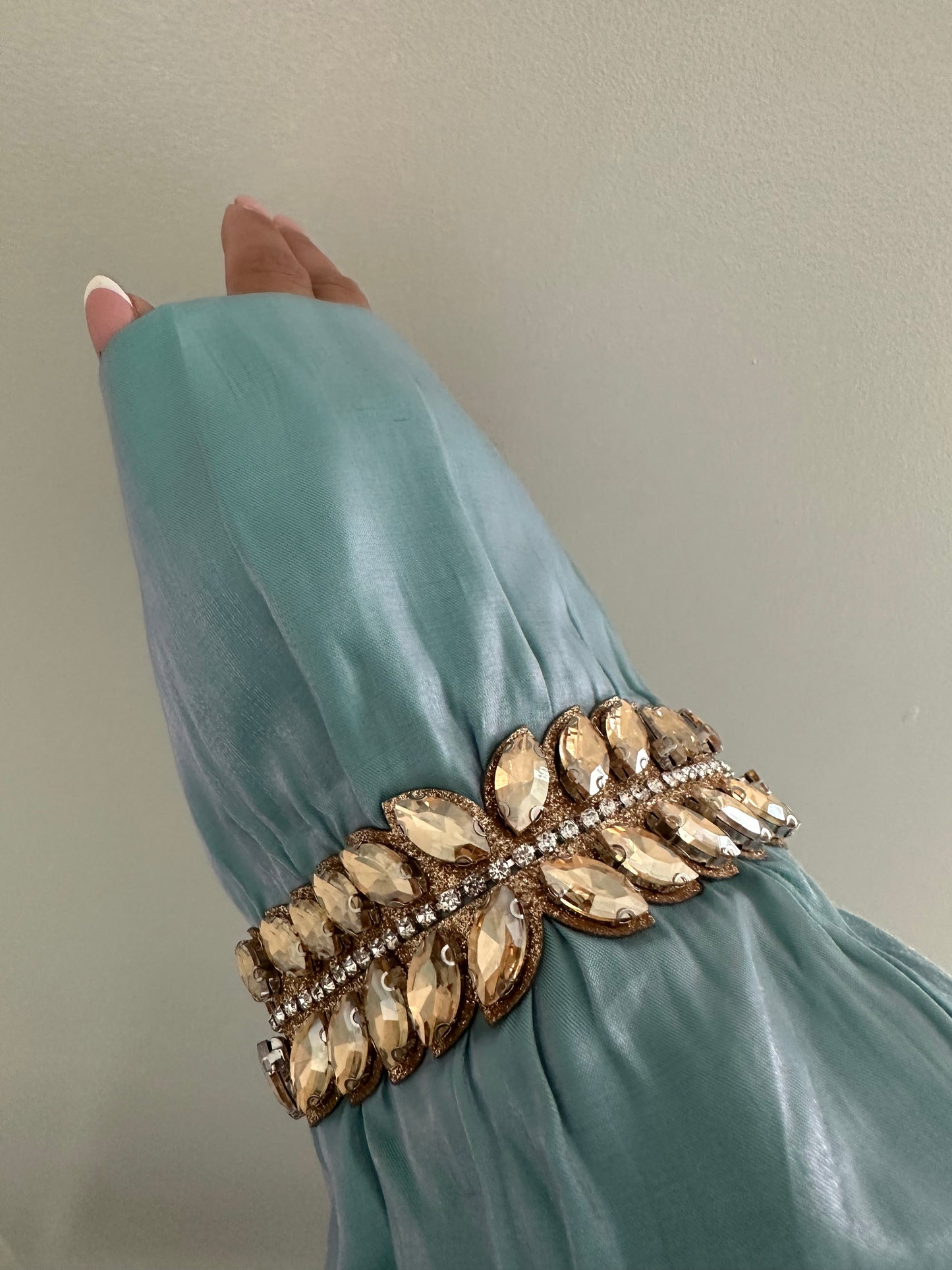 Blue Shimmer Cuff Detail Abaya Set 202