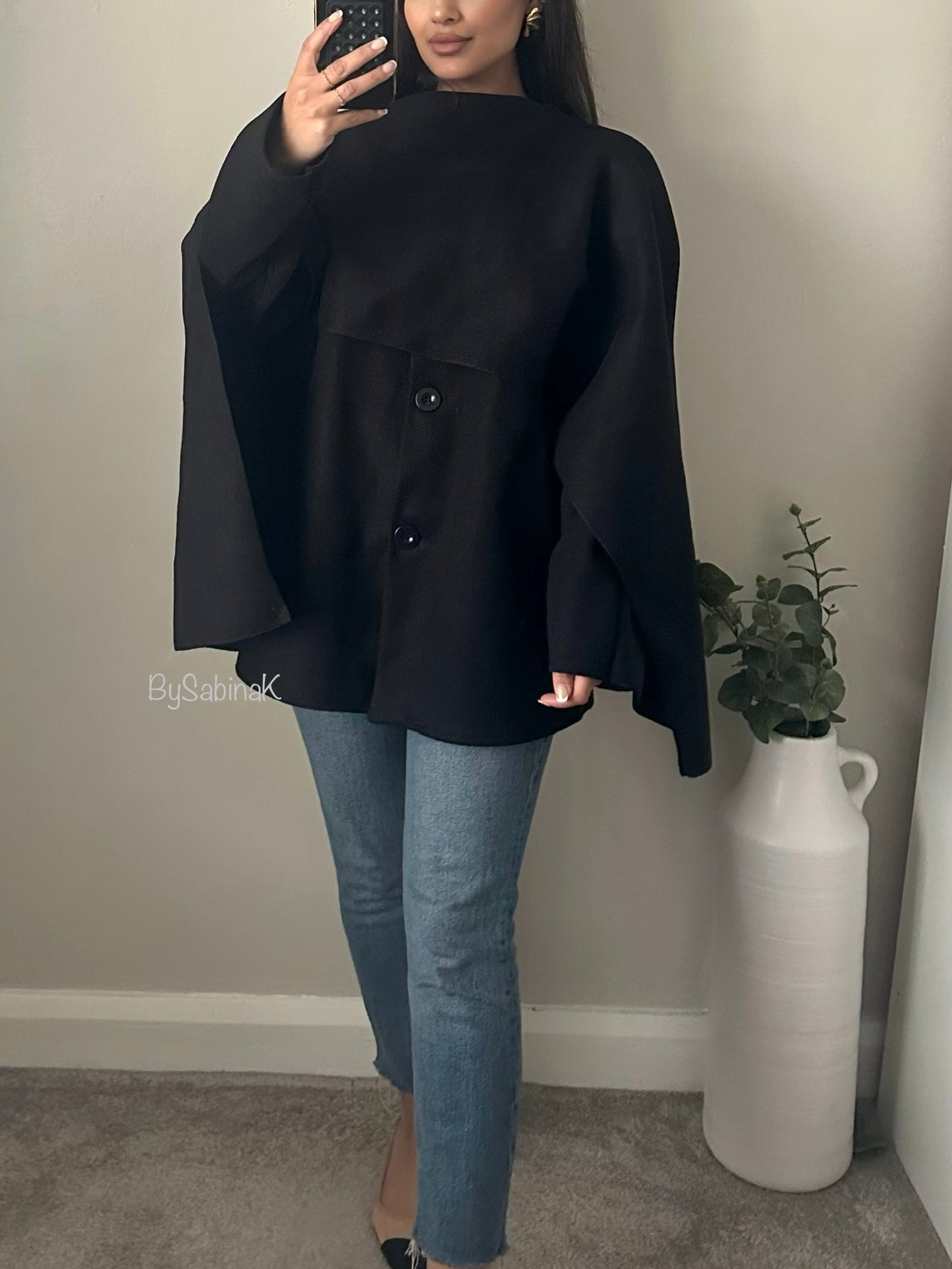 Black Scarf Buttoned Cardigan