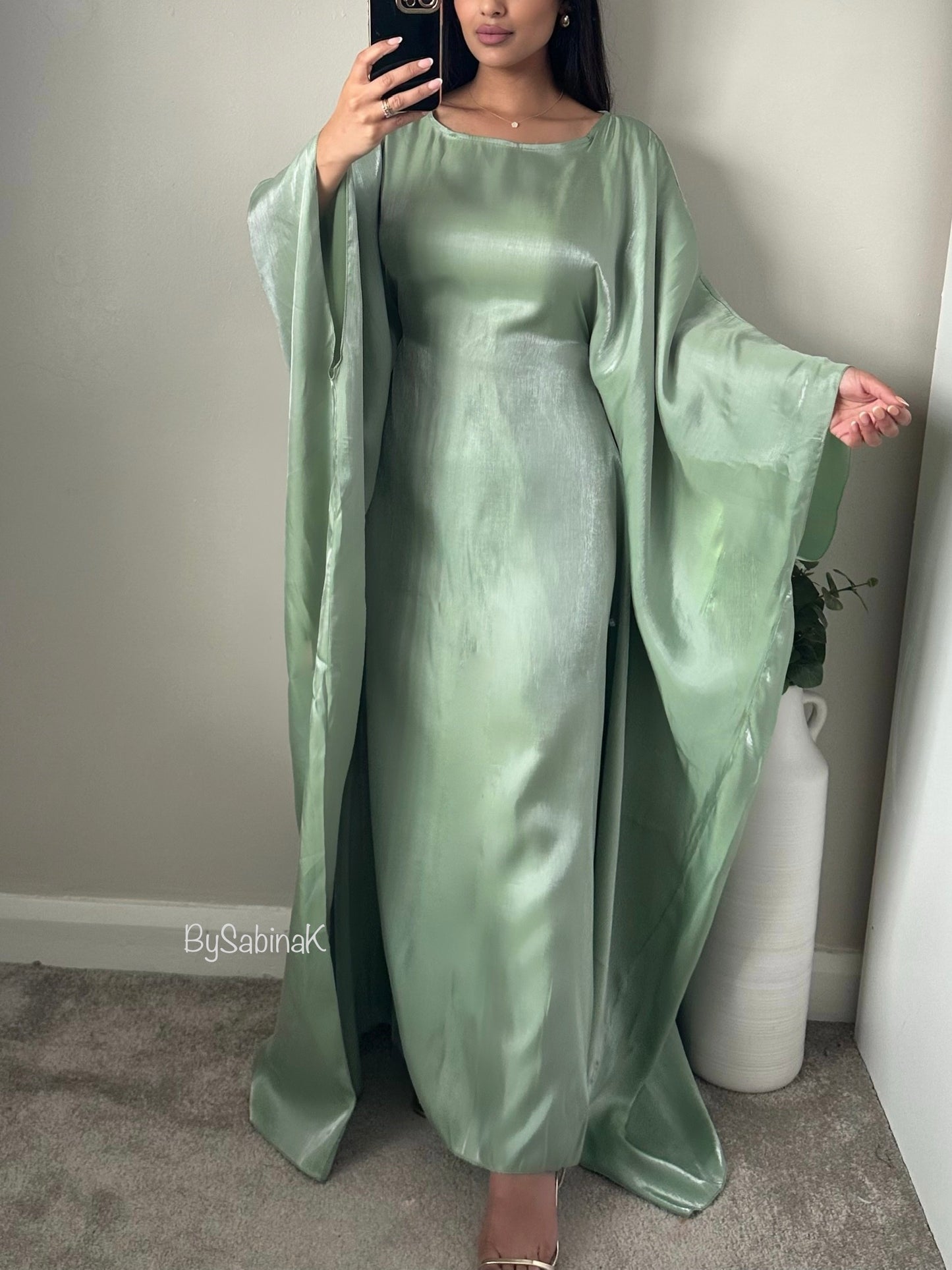 Mint Green Sheen Kaftan Dress 801