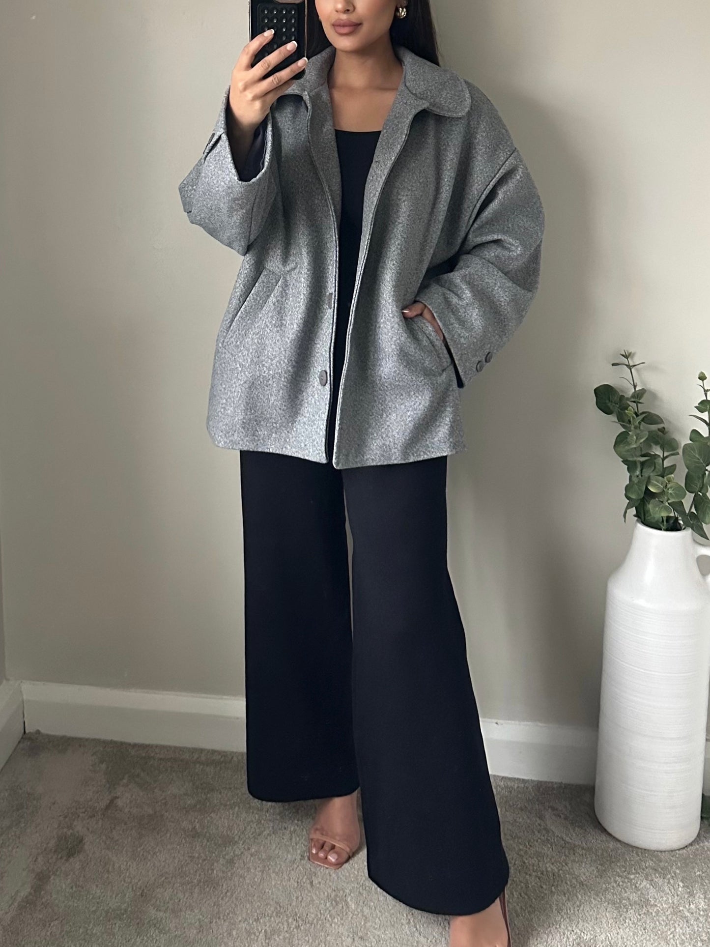 Grey Short Shawl Coat