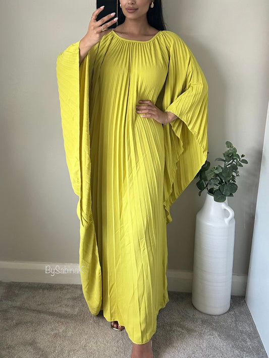 Yellow Pleated Cape Dress