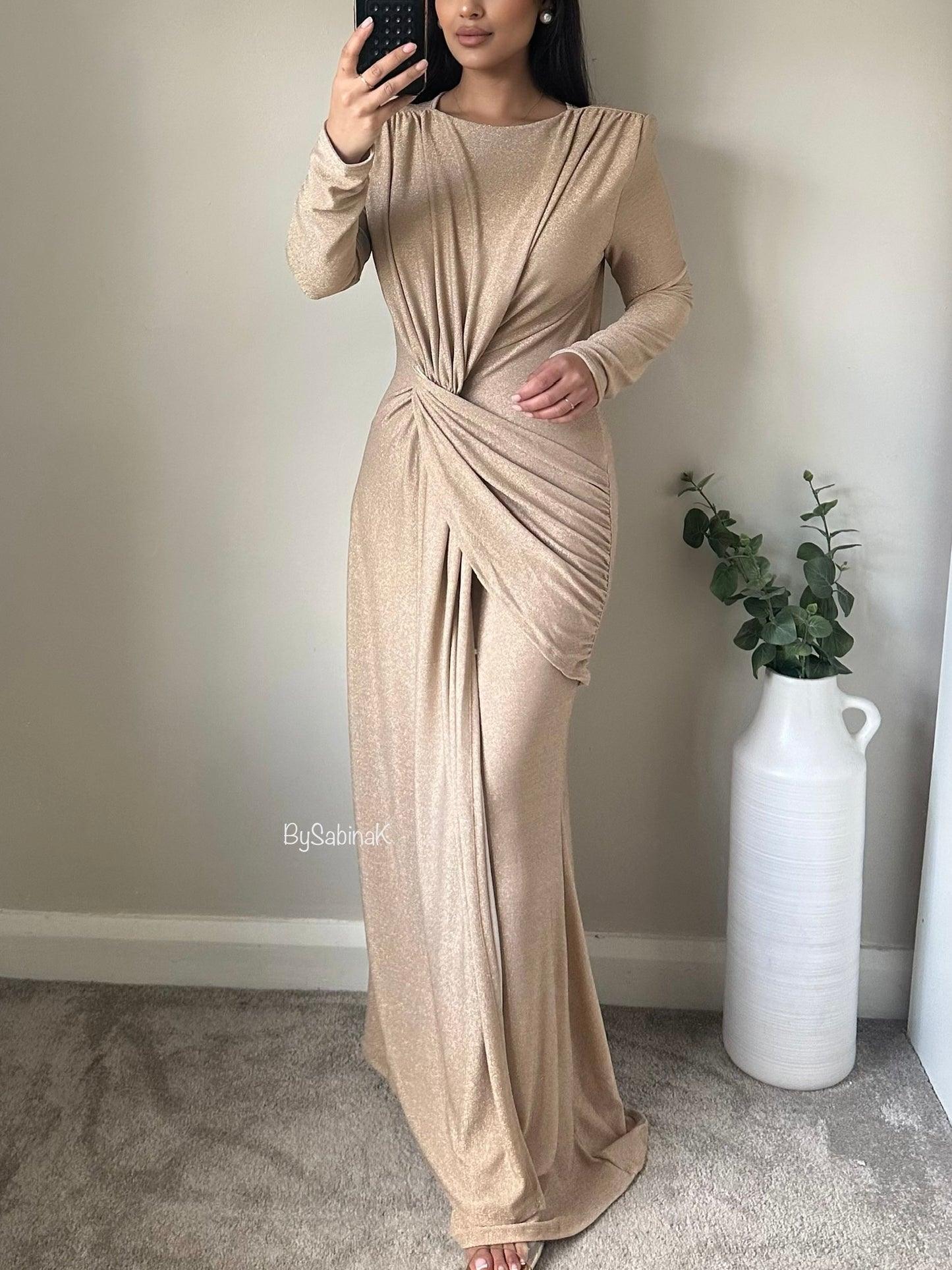 Gold Twist Front Maxi Dress