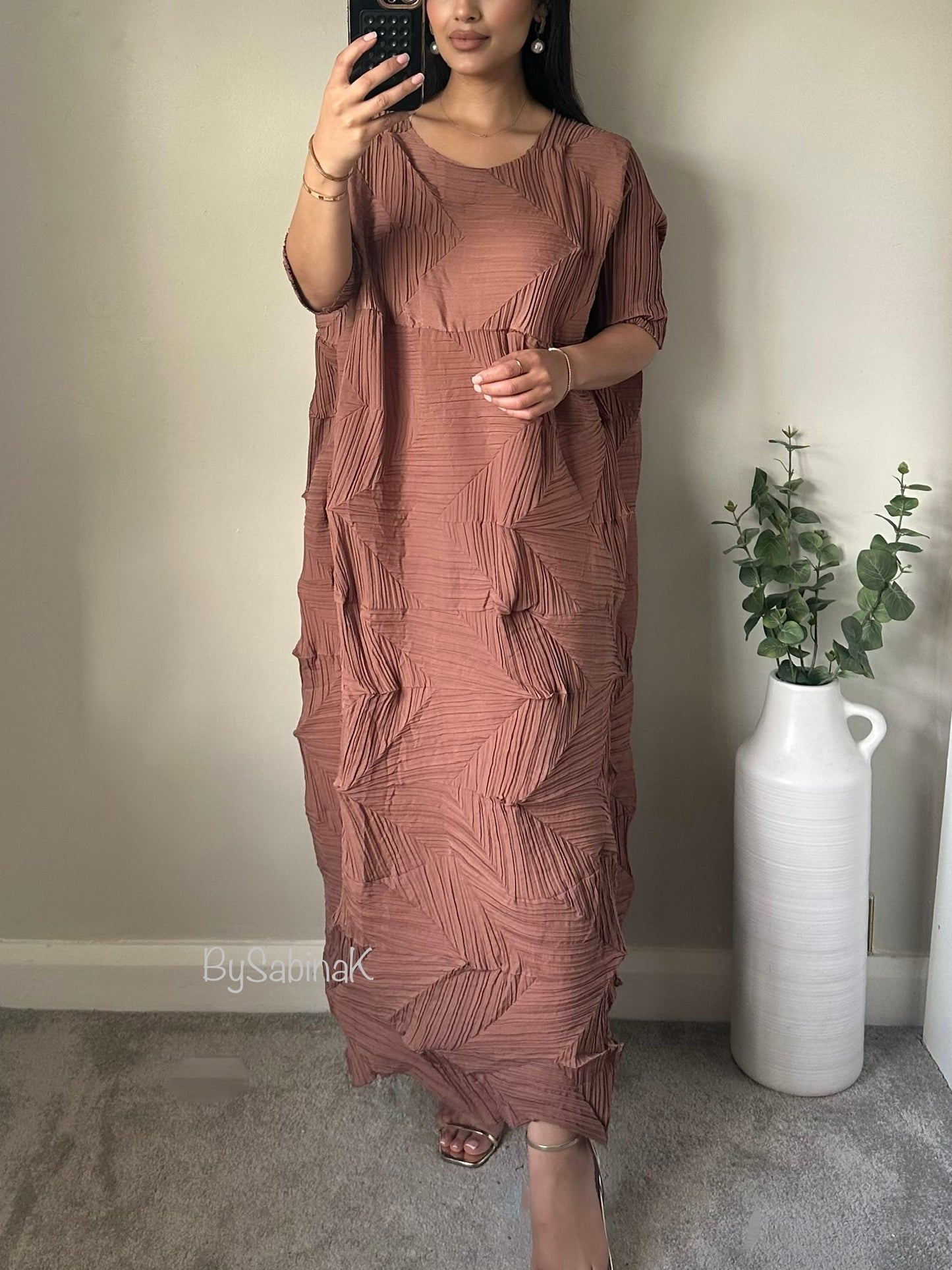 Mocha Pink Pleated Folds Dress