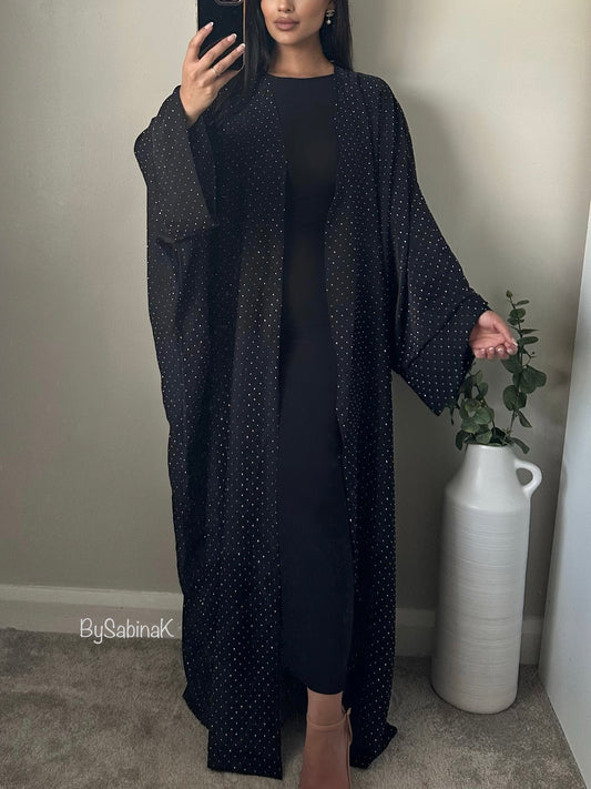 Black Diamanté Maxi Kimono Jacket Abaya