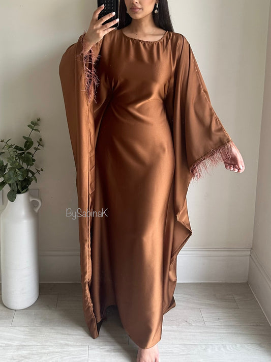 Brown Feather Satin Butterfly Kaftan 802