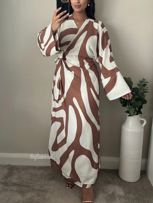 Brown Ivory Printed Wrap dress