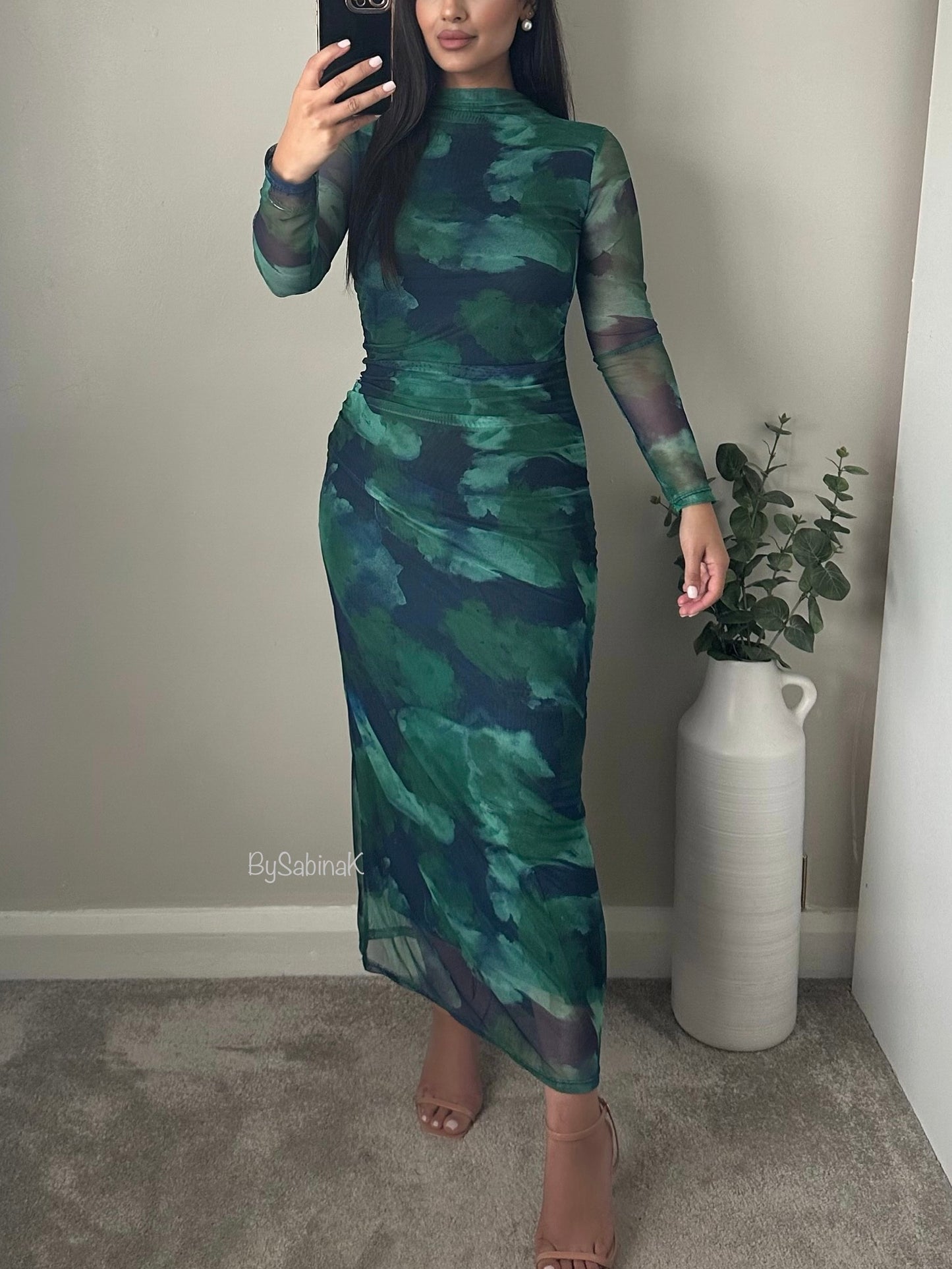 Green Mesh Maxi Dress