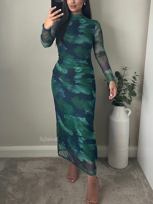 Green Mesh Maxi Dress