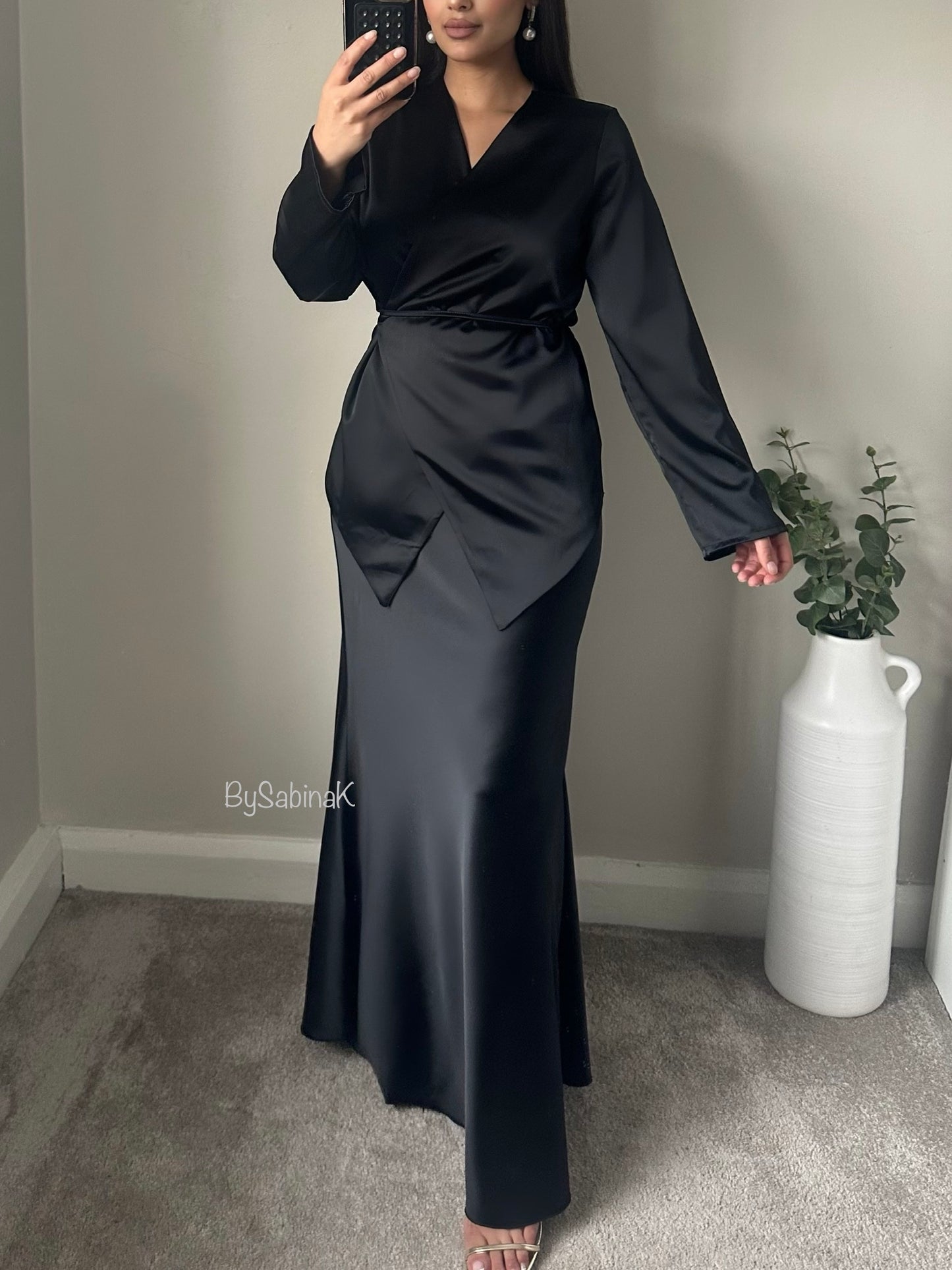 Black Satin Wrap Skirt Co-ord Set