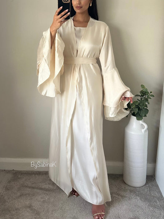 Ivory Sheen Flare Sleeve Abaya Set