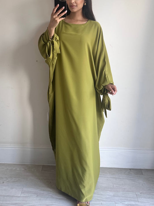 Lime Green Bow Sleeve Kaftan Abaya
