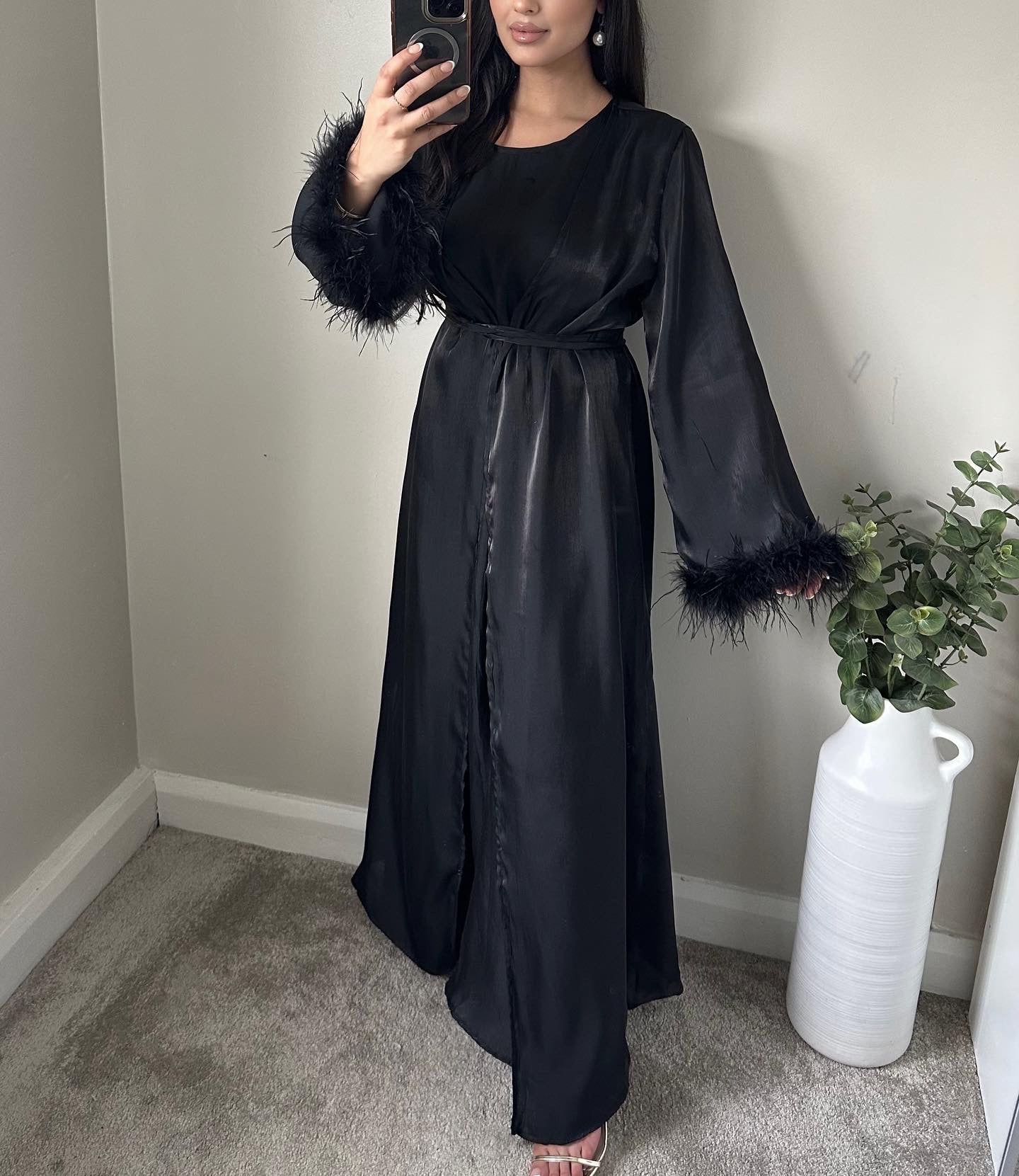 Black Shimmer Feather Abaya Set 198