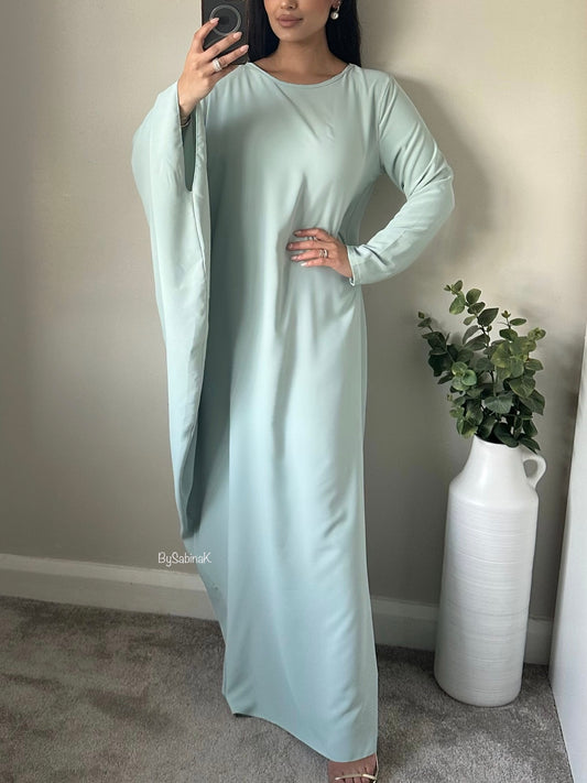 Mint Green Drape Sleeve Abaya 571