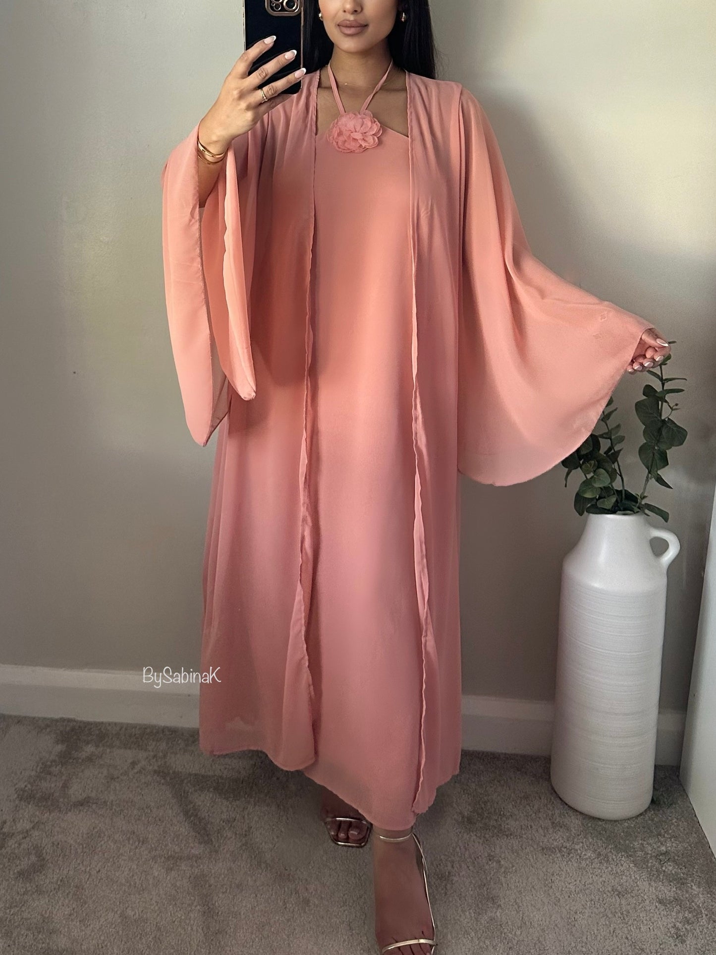 Pink Chiffon Rose Dress and Jacket Set