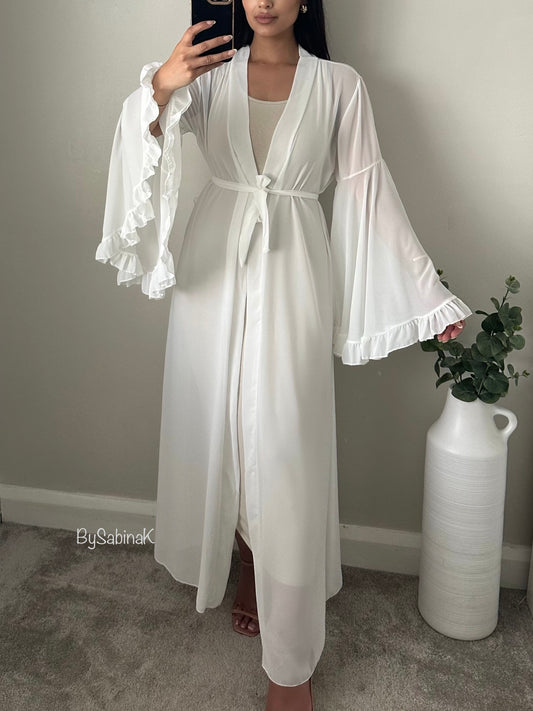 White Chiffon Flare Sleeve Kimono