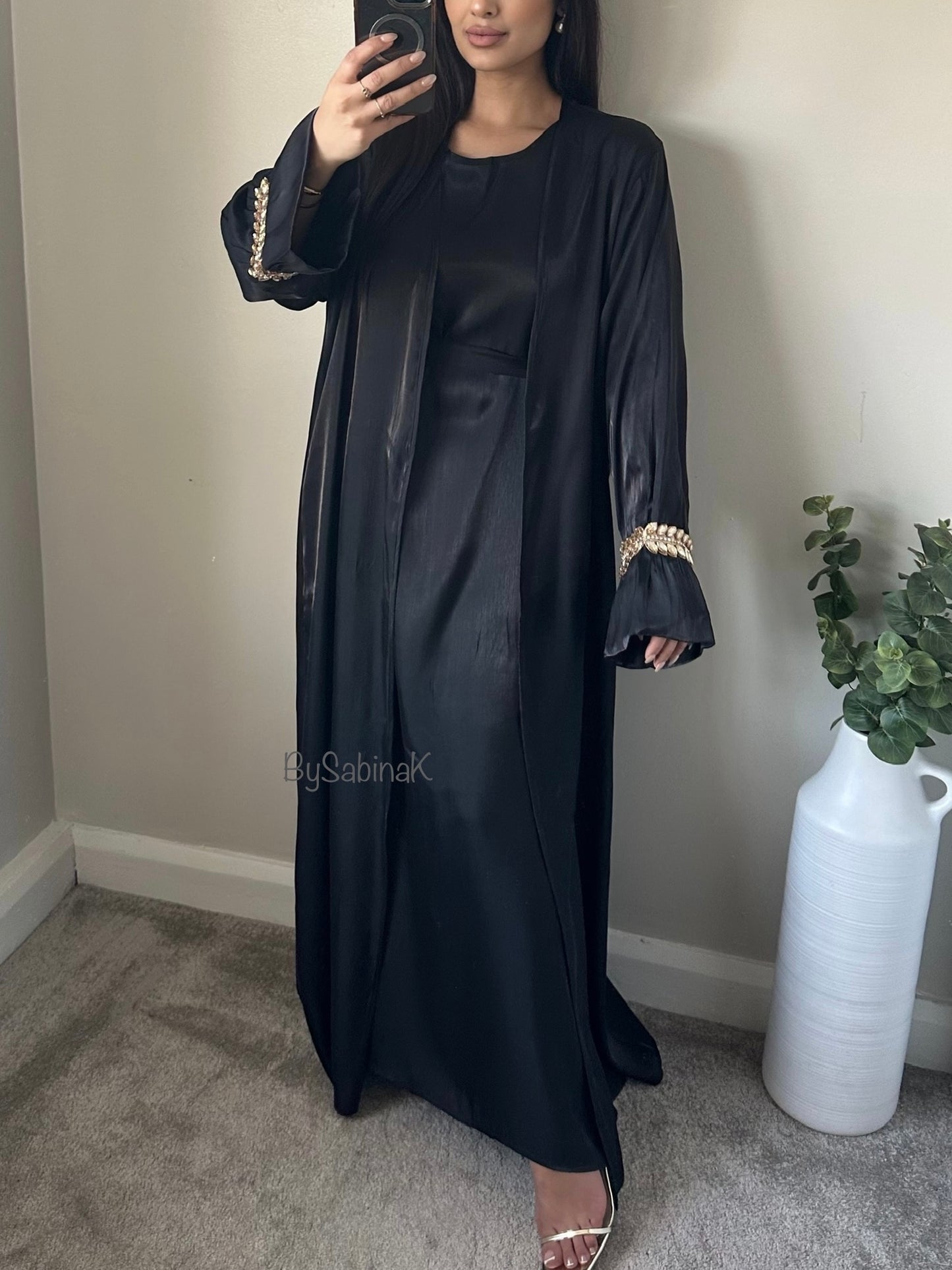 Black Shimmer Cuff Detail Abaya Set 202