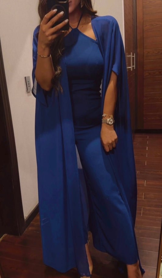 Blue Cape Jumpsuit Set