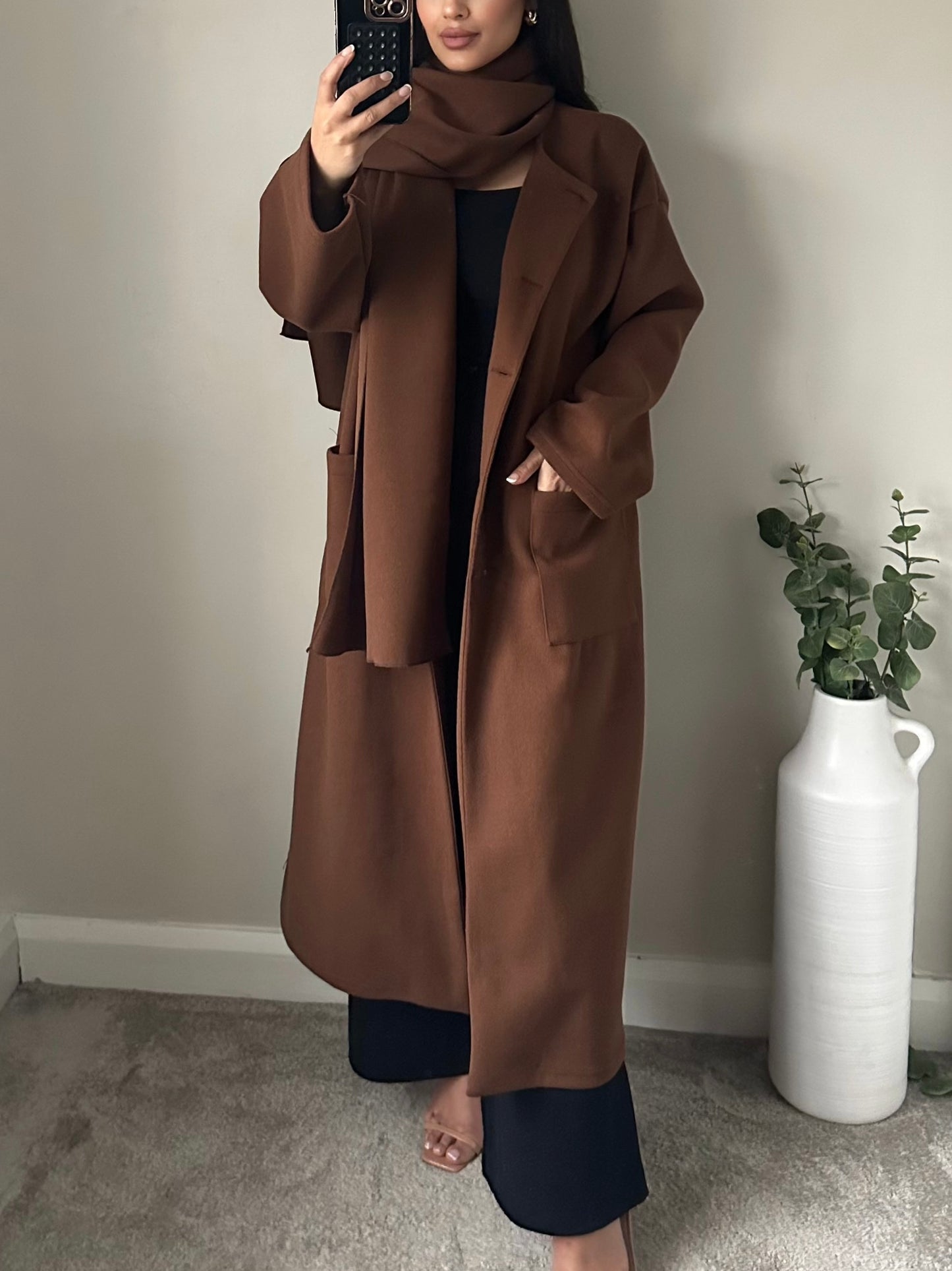 Brown Long Oversized Scarf Coat