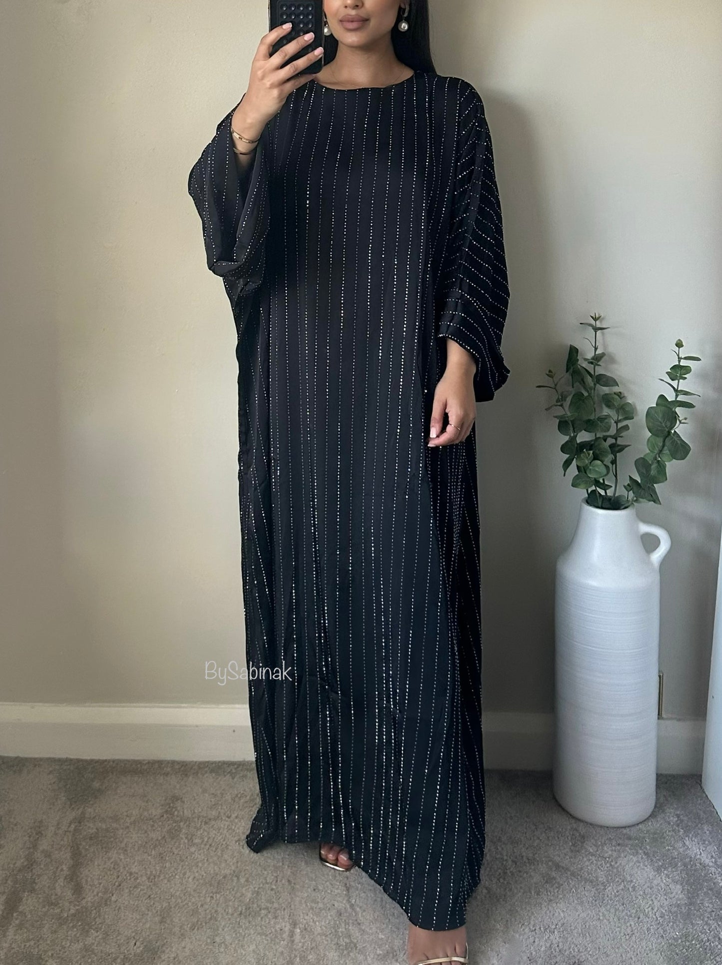 Black Satin Diamonte Kaftan Abaya