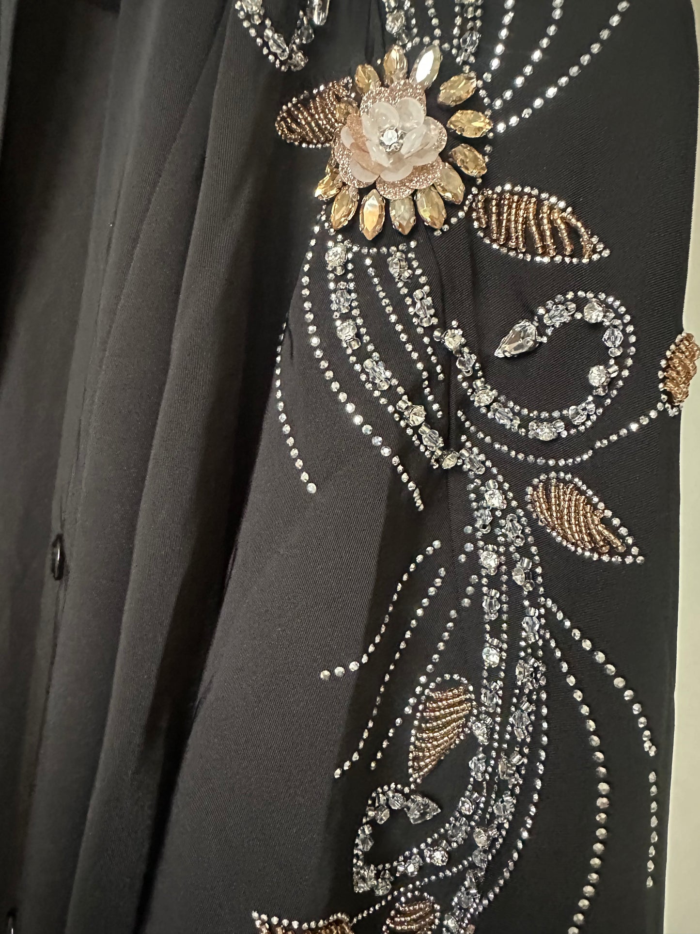 Black Embellished Open Buttoned Abaya