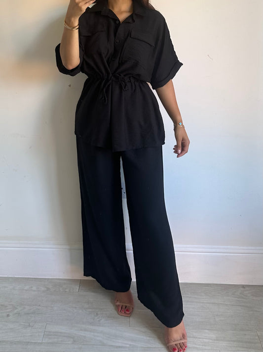 Black Belted Shirt Co-ord