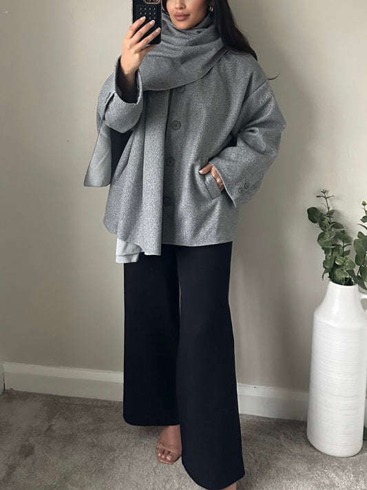 Grey Short Shawl Coat