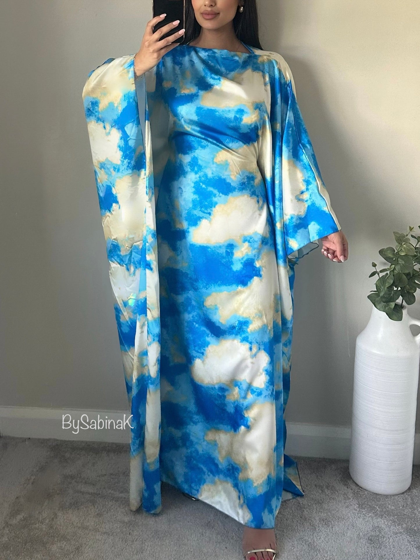 Blue Tye Dye Satin Butterfly Kaftan