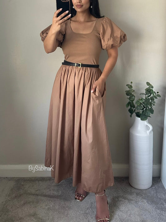 Dark Beige Cotton skirt Dress