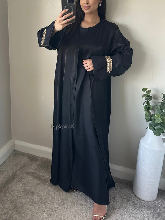 Black Shimmer Cuff Detail Abaya Set 202