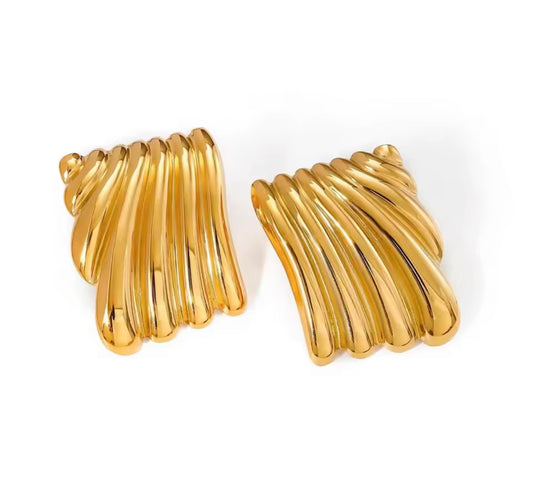 Gold Retangle Patterned Earrings