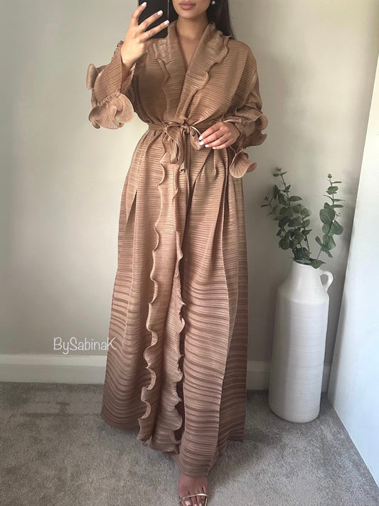 Nude Ruffle Abaya Dress