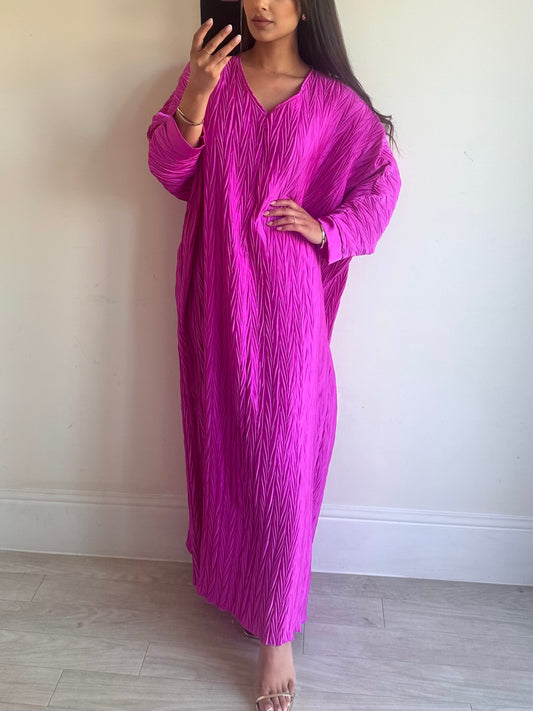 Pink Satin Pleated Batwing Dress