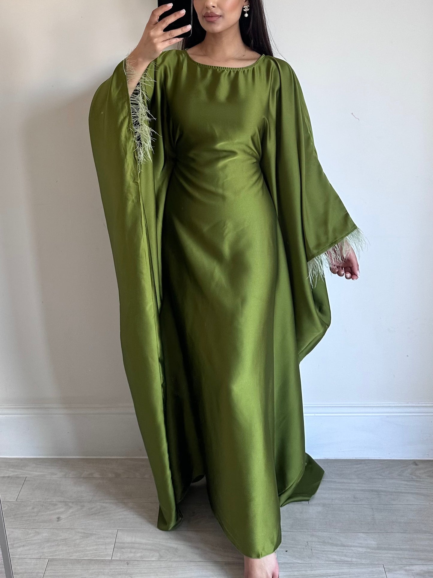Lime Green Feather Satin Butterfly Kaftan 802
