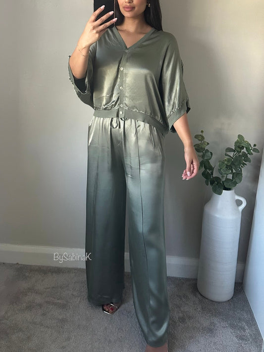 Sage Green Satin Cropped Co-ord