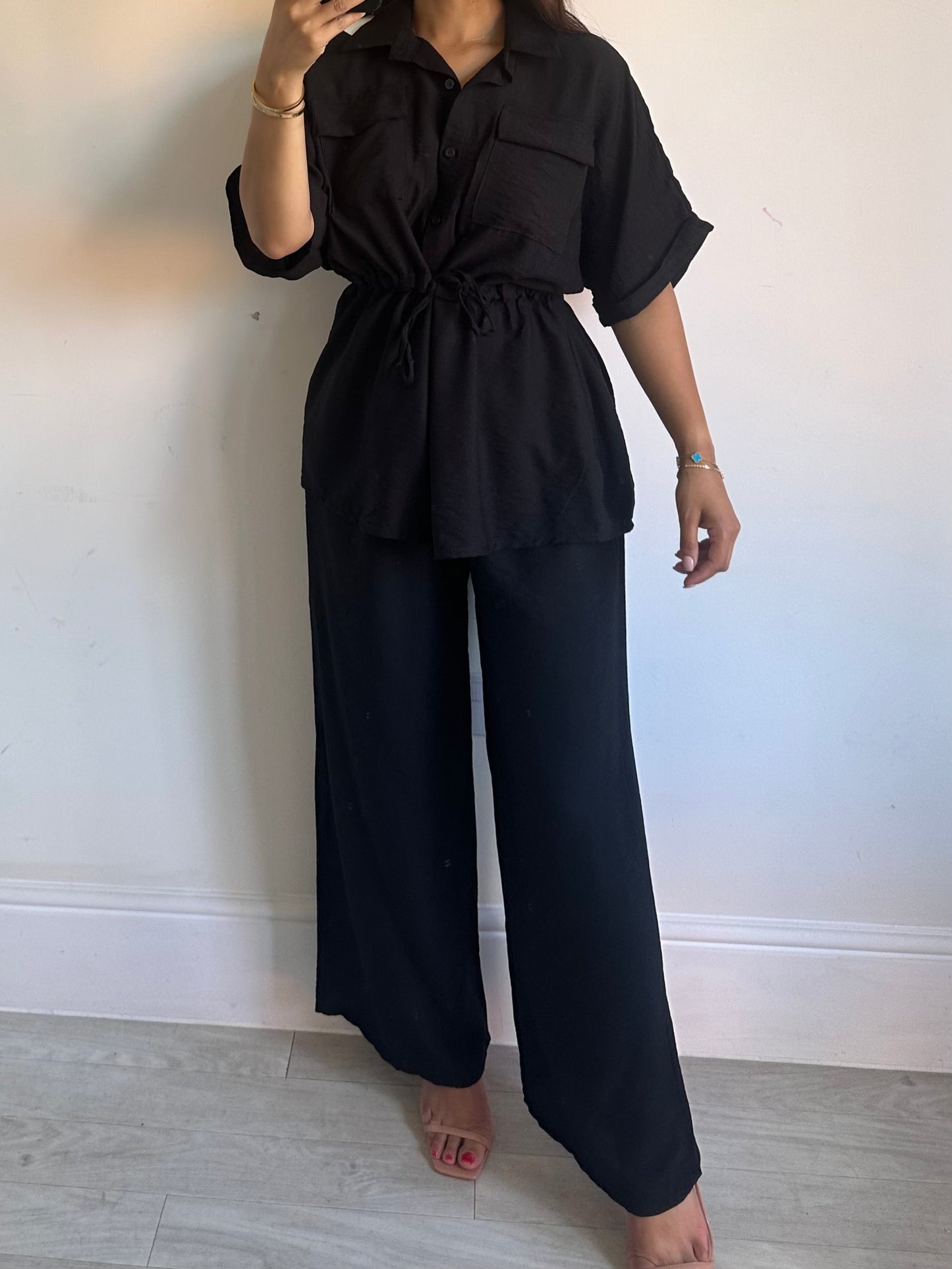 Black Belted Shirt Co-ord