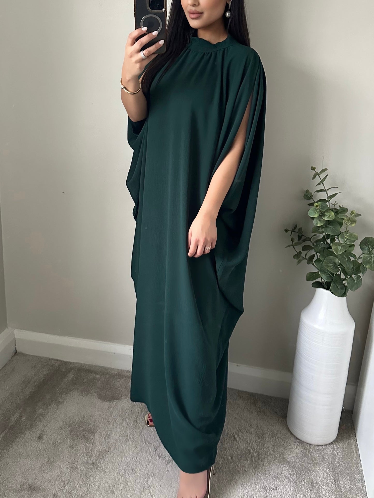 Dark Green Sleeveless Kaftan Dress SD