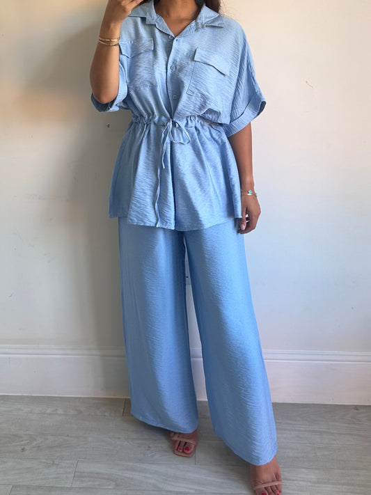 Blue Belted Shirt Co-ord