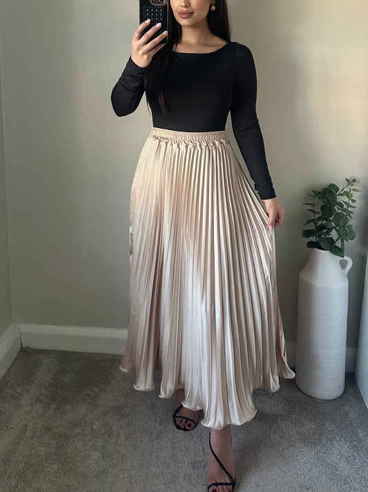 Ivory Satin Pleated Skirt