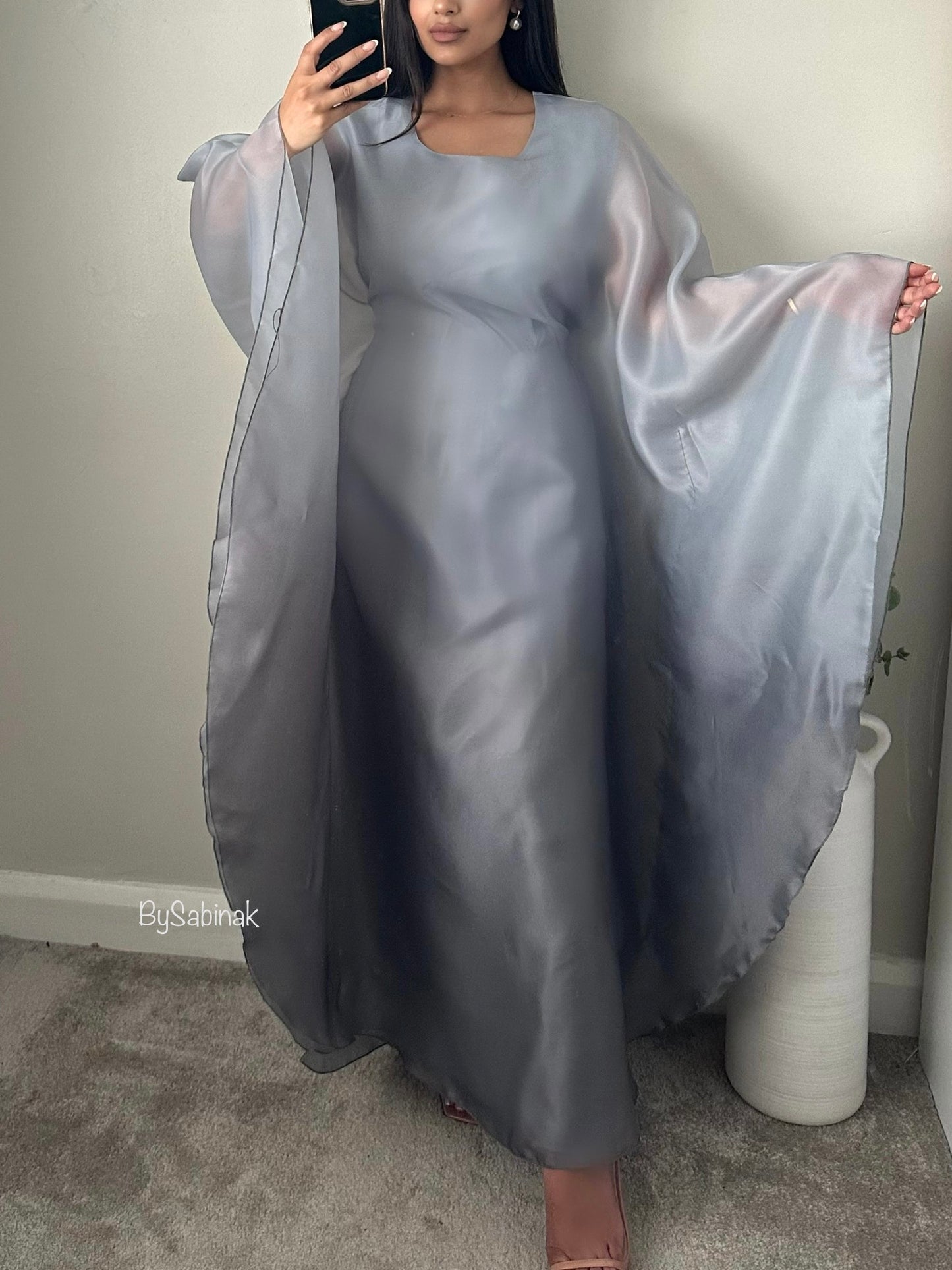 Grey Ombré Organza Kaftan