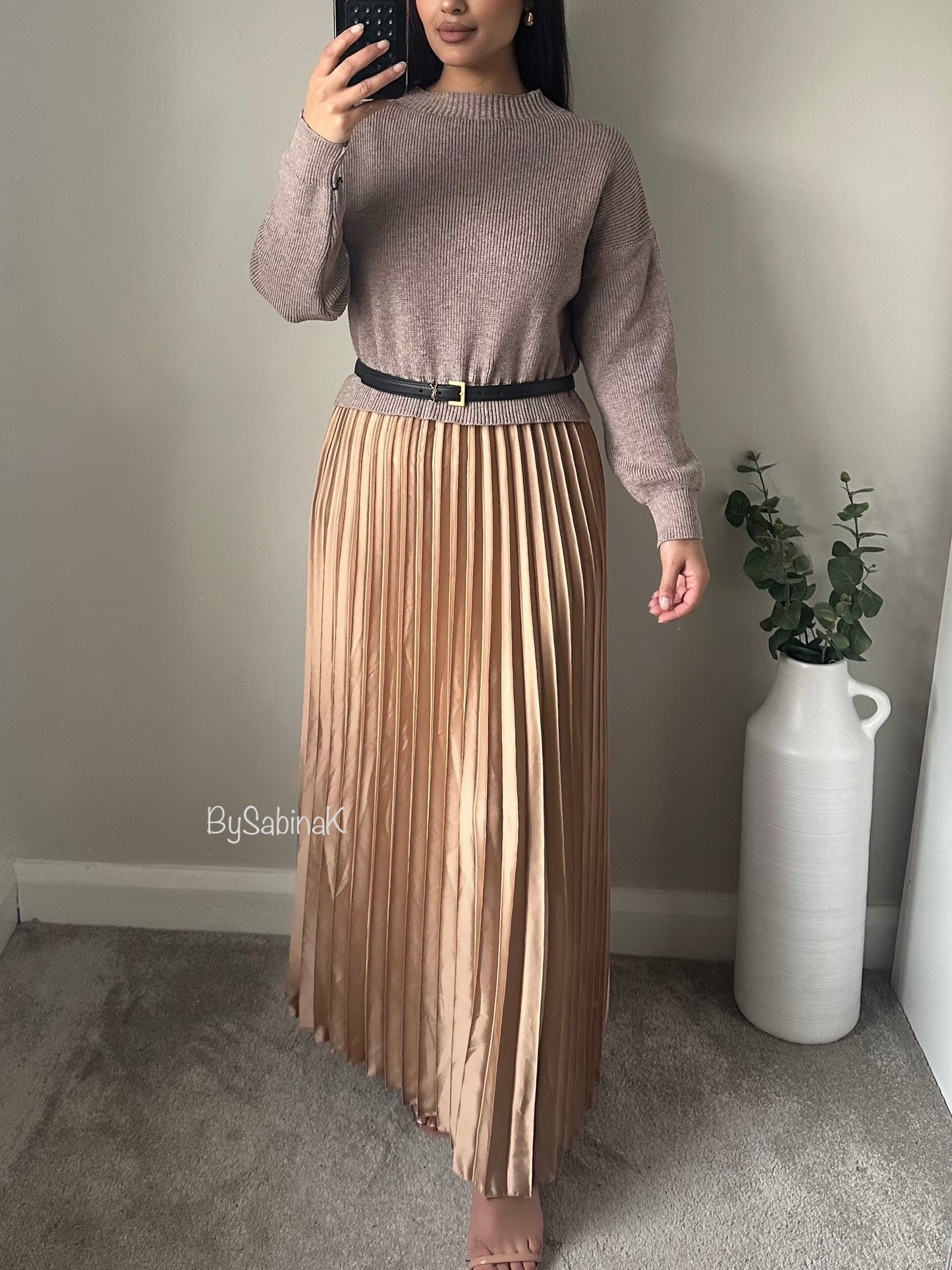 Gold Jumper Satin Pleated Dress