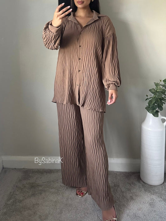 Taupe Pleated Oversized Co-ord