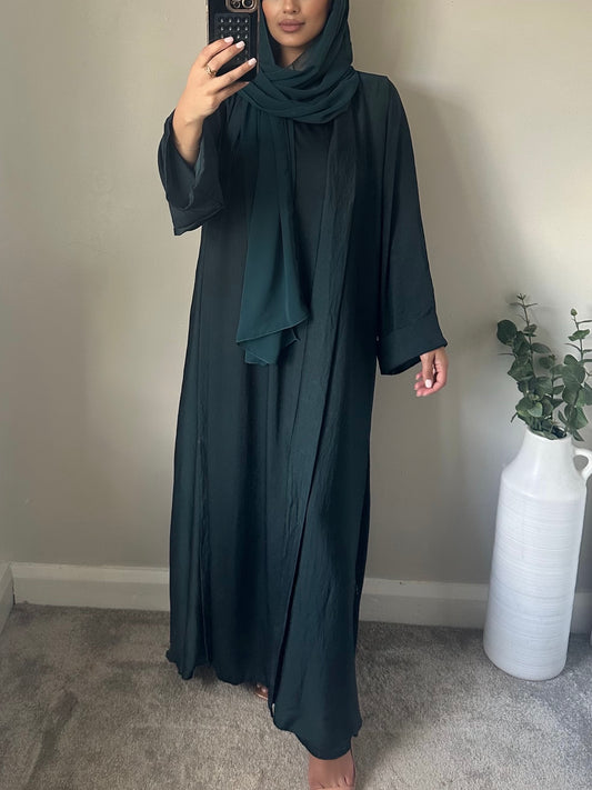 Green Satin Abaya Hijab 3pc Set