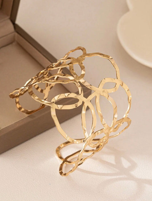 Gold Delicate Cut Out Adjustable Cuff Bangle