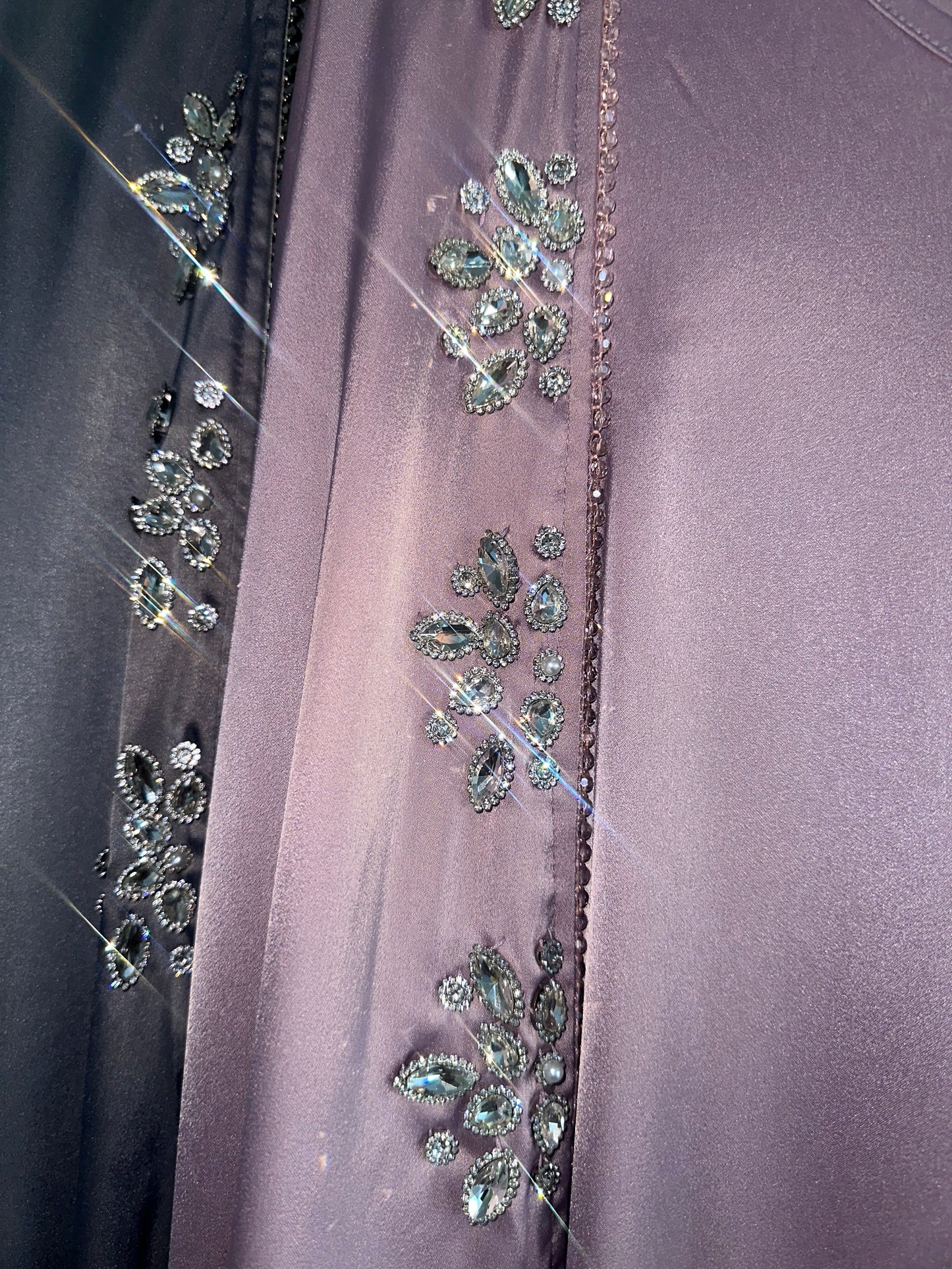 Lilac Satin Rhinestone Beaded Abaya Set