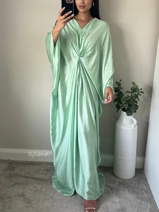 Mint Green Silk Drape Ruched Kaftan Tall