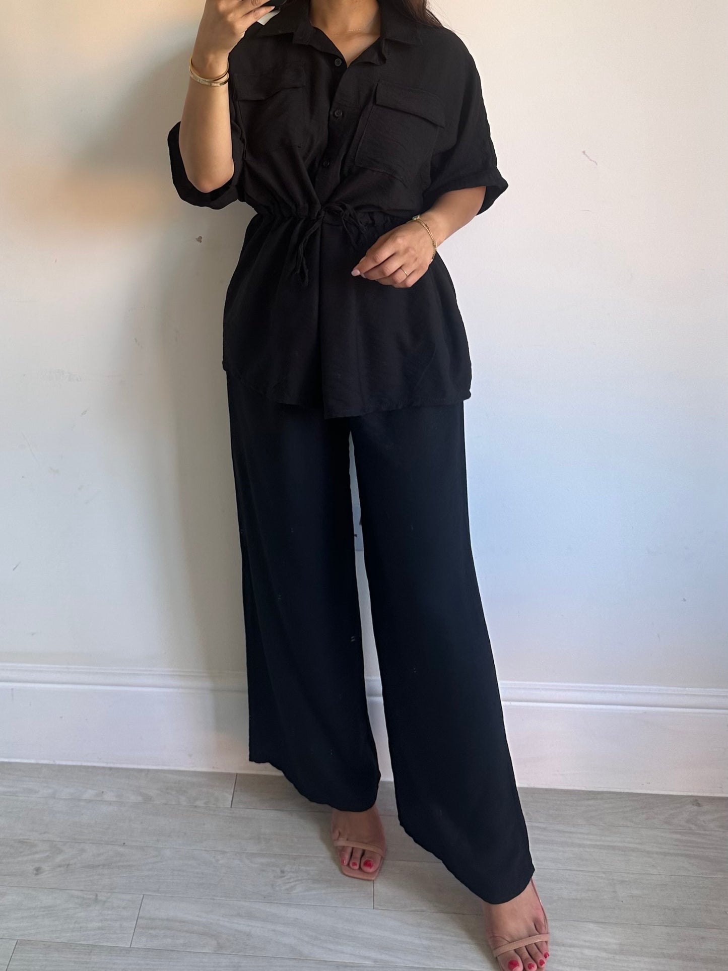 Black Belted Shirt Co-ord