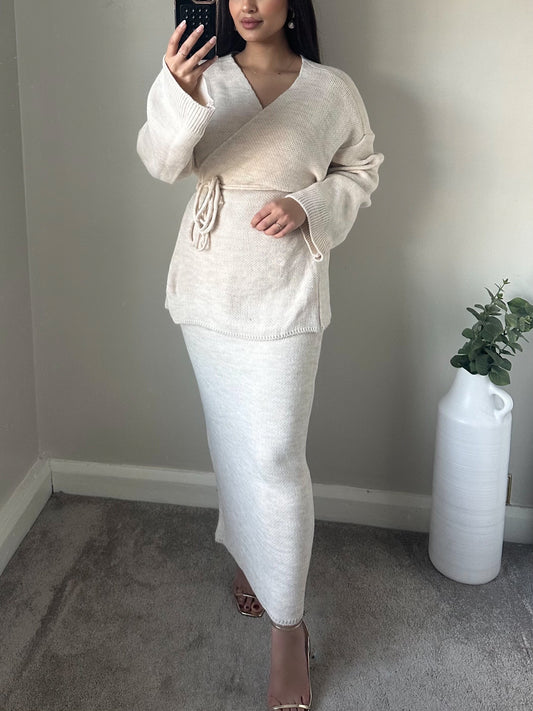 Ivory Wrap Knit skirt Co-ord