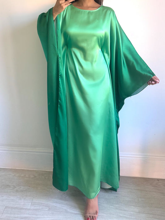 Green Butterfly Tones Satin Ombré Kaftan