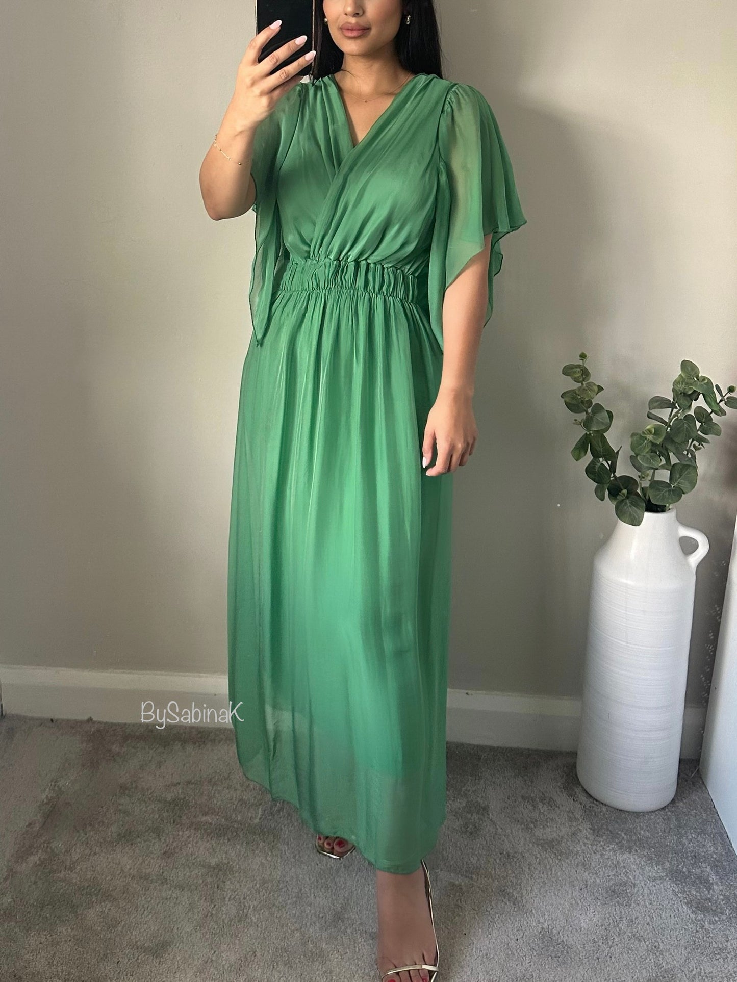 Green Chiffon Silk Dress